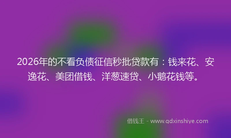 2026年的不看负债征信秒批贷款有：钱来花、安逸花、美团借钱、洋葱速贷、小鹅花钱等。