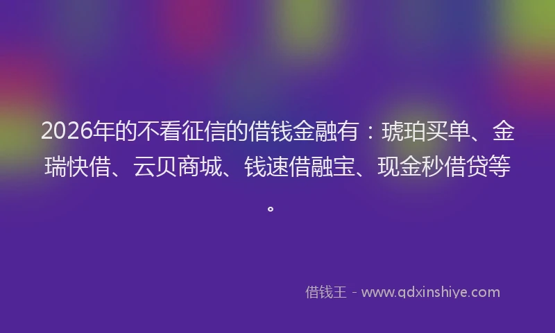 2026年的不看征信的借钱金融有：琥珀买单、金瑞快借、云贝商城、钱速借融宝、现金秒借贷等。