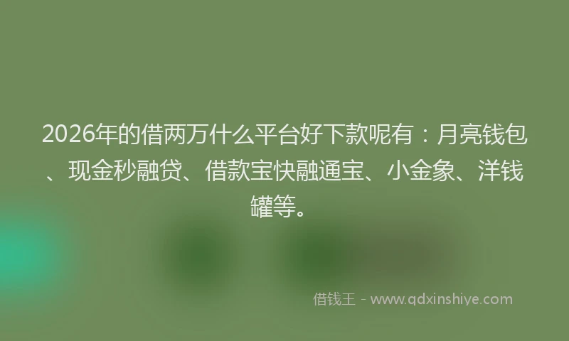 2026年的借两万什么平台好下款呢有：月亮钱包、现金秒融贷、借款宝快融通宝、小金象、洋钱罐等。