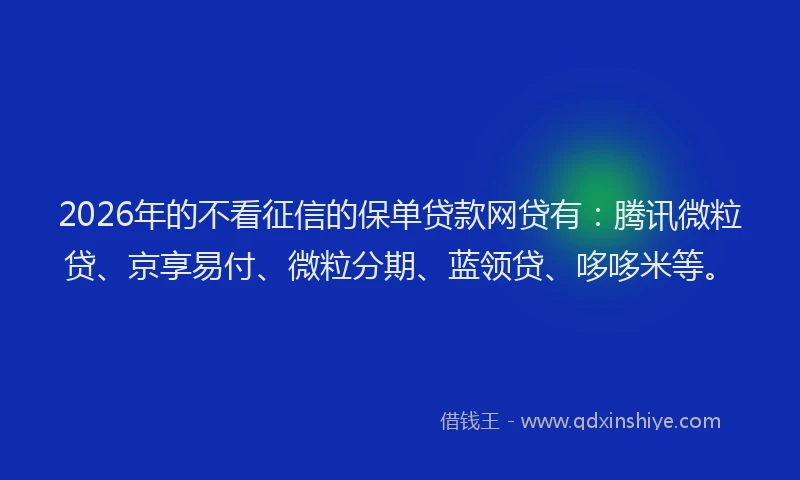 2026年的不看征信的保单贷款网贷有：腾讯微粒贷、京享易付、微粒分期、蓝领贷、哆哆米等。