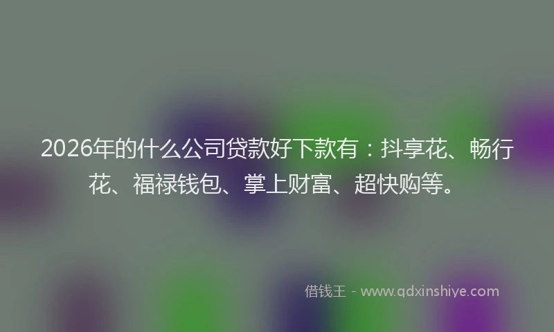 2026年的什么公司贷款好下款有：抖享花、畅行花、福禄钱包、掌上财富、超快购等。