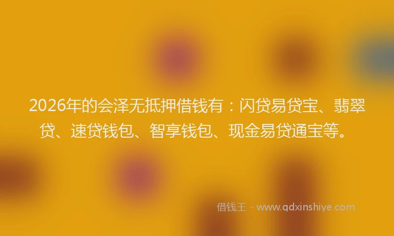 2026年的会泽无抵押借钱有：闪贷易贷宝、翡翠贷、速贷钱包、智享钱包、现金易贷通宝等。