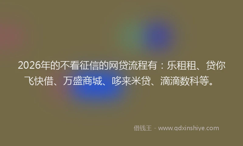 2026年的不看征信的网贷流程有:乐租租、贷你飞快借、万盛商城、哆来米贷、滴滴数科等。