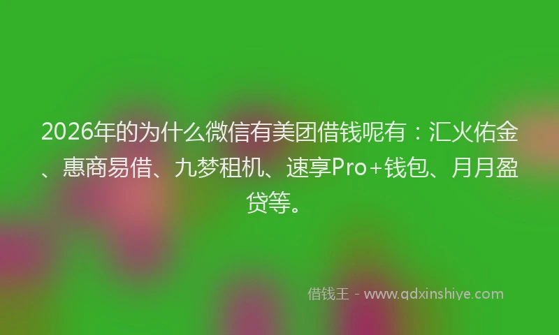 2026年的为什么微信有美团借钱呢有：汇火佑金、惠商易借、九梦租机、速享Pro+钱包、月月盈贷等。