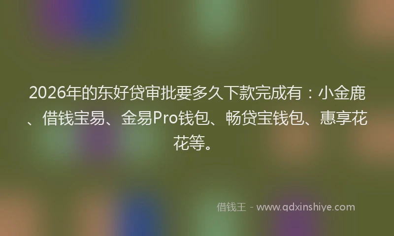 2026年的东好贷审批要多久下款完成有：小金鹿、借钱宝易、金易Pro钱包、畅贷宝钱包、惠享花花等。