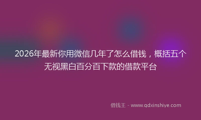 2026年最新你用微信几年了怎么借钱，概括五个无视黑白百分百下款的借款平台