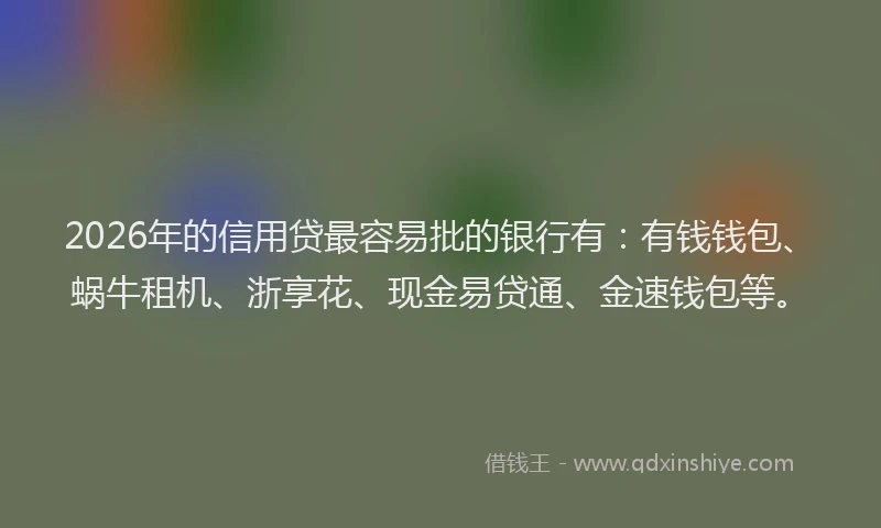 2026年的信用贷最容易批的银行有:有钱钱包、蜗牛租机、浙享花、现金易贷通、金速钱包等。
