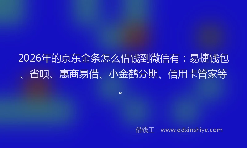 2026年的京东金条怎么借钱到微信有：易捷钱包、省呗、惠商易借、小金鹤分期、信用卡管家等。