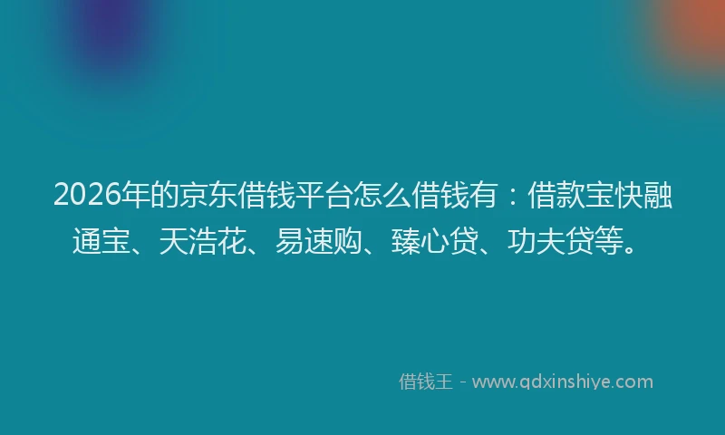2026年的京东借钱平台怎么借钱有：借款宝快融通宝、天浩花、易速购、臻心贷、功夫贷等。
