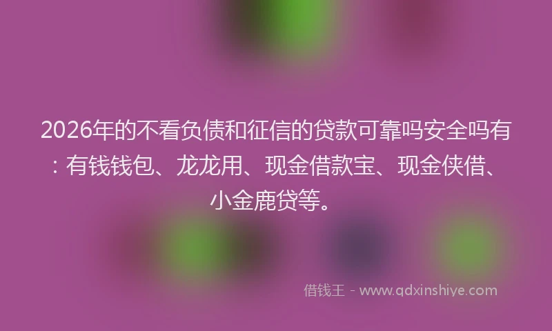 2026年的不看负债和征信的贷款可靠吗安全吗有：有钱钱包、龙龙用、现金借款宝、现金侠借、小金鹿贷等。
