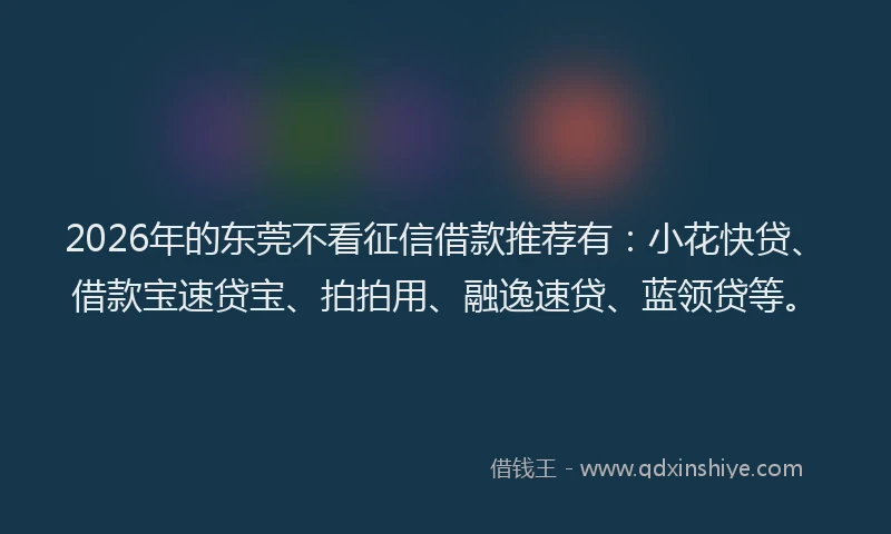 2026年的东莞不看征信借款推荐有：小花快贷、借款宝速贷宝、拍拍用、融逸速贷、蓝领贷等。