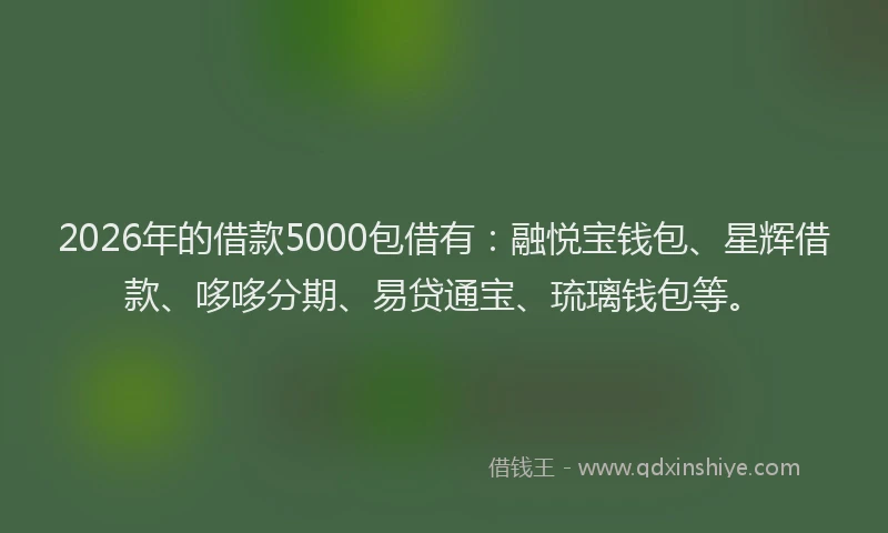 2026年的借款5000包借有：融悦宝钱包、星辉借款、哆哆分期、易贷通宝、琉璃钱包等。