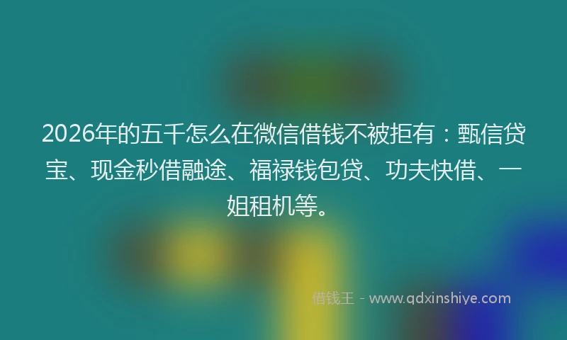 2026年的五千怎么在微信借钱不被拒有：甄信贷宝、现金秒借融途、福禄钱包贷、功夫快借、一姐租机等。