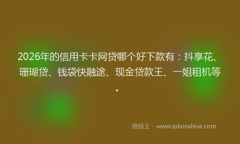 2026年的信用卡卡网贷哪个好下款有：抖享花、珊瑚贷、钱袋快融途、现金贷款王、一姐租机等。