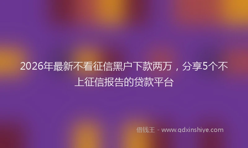 2026年最新不看征信黑户下款两万，分享5个不上征信报告的贷款平台