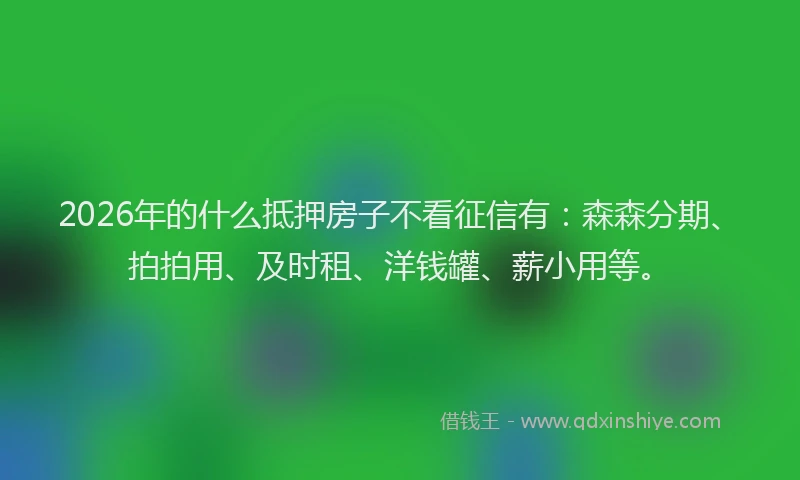 2026年的什么抵押房子不看征信有：森森分期、拍拍用、及时租、洋钱罐、薪小用等。