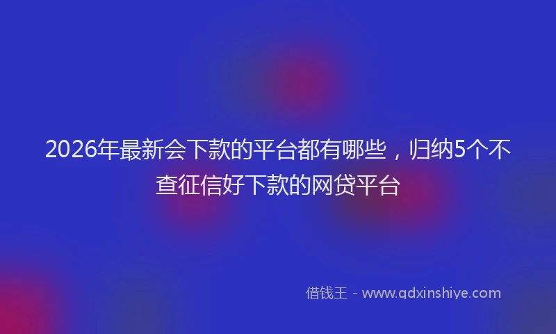 2026年最新会下款的平台都有哪些，归纳5个不查征信好下款的网贷平台