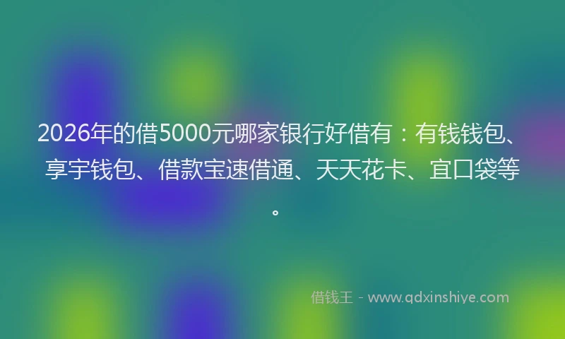 2026年的借5000元哪家银行好借有：有钱钱包、享宇钱包、借款宝速借通、天天花卡、宜口袋等。