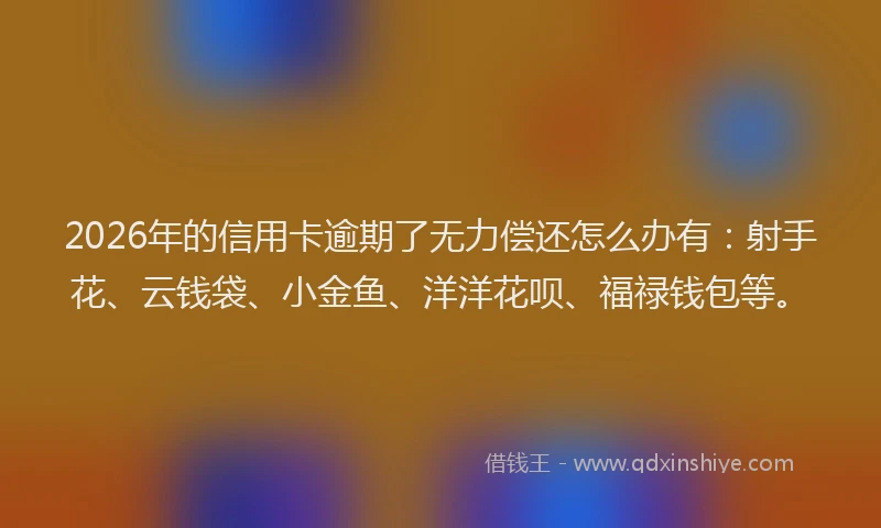 2026年的信用卡逾期了无力偿还怎么办有：射手花、云钱袋、小金鱼、洋洋花呗、福禄钱包等。