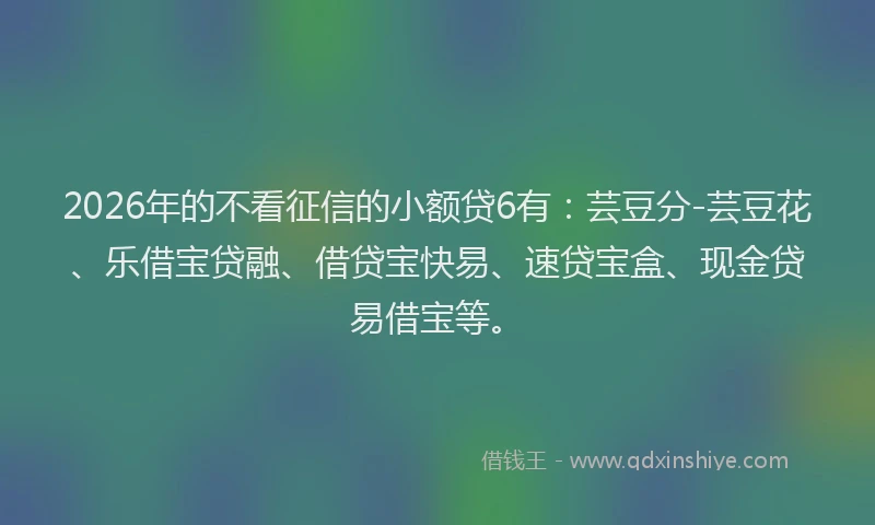 2026年的不看征信的小额贷6有:芸豆分-芸豆花、乐借宝贷融、借贷宝快易、速贷宝盒、现金贷易借宝等。