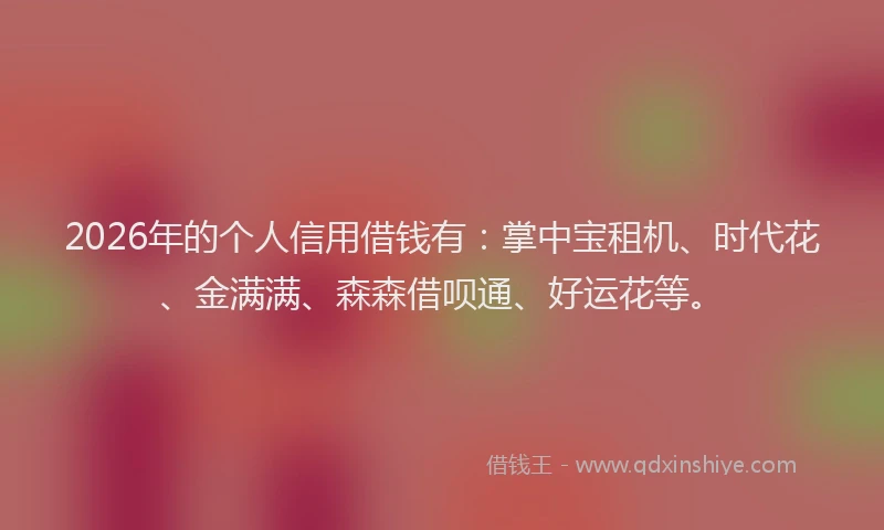 2026年的个人信用借钱有:掌中宝租机、时代花、金满满、森森借呗通、好运花等。