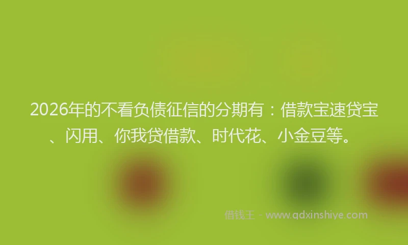 2026年的不看负债征信的分期有：借款宝速贷宝、闪用、你我贷借款、时代花、小金豆等。