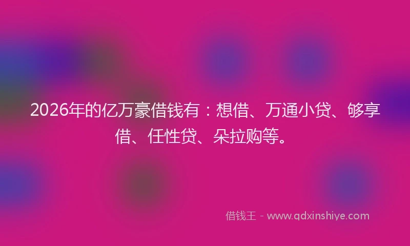 2026年的亿万豪借钱有：想借、万通小贷、够享借、任性贷、朵拉购等。