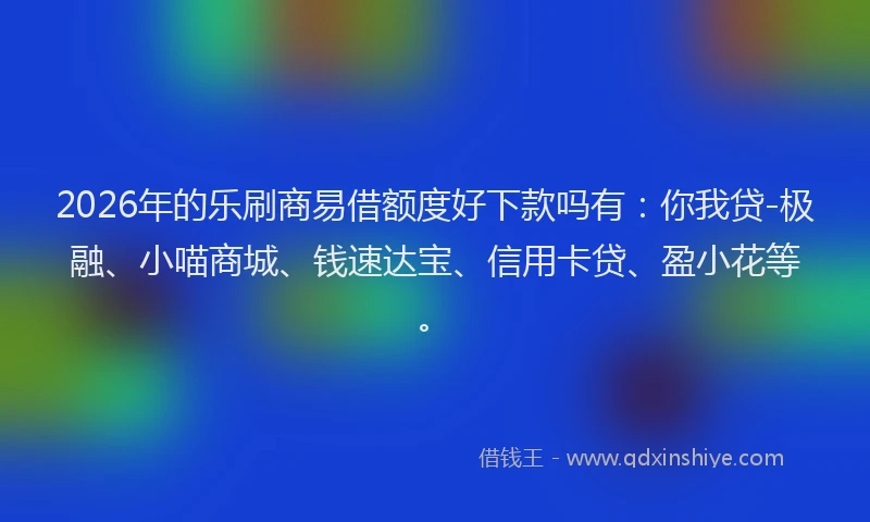 2026年的乐刷商易借额度好下款吗有：你我贷-极融、小喵商城、钱速达宝、信用卡贷、盈小花等。