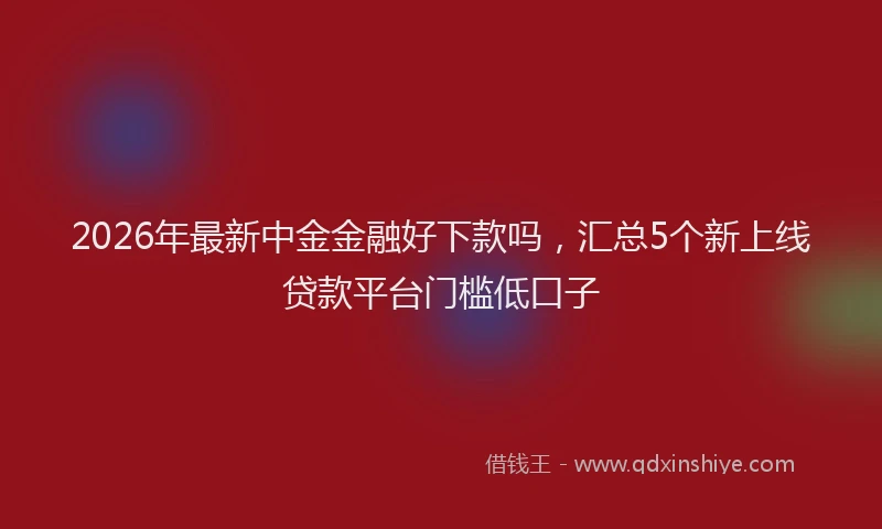 2026年最新中金金融好下款吗，汇总5个新上线贷款平台门槛低口子