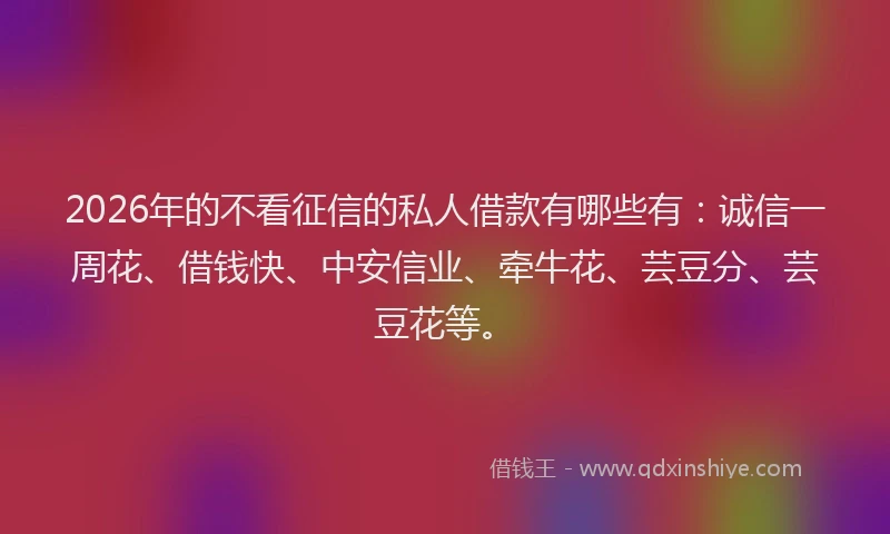 2026年的不看征信的私人借款有哪些有:诚信一周花、借钱快、中安信业、牵牛花、芸豆分、芸豆花等。