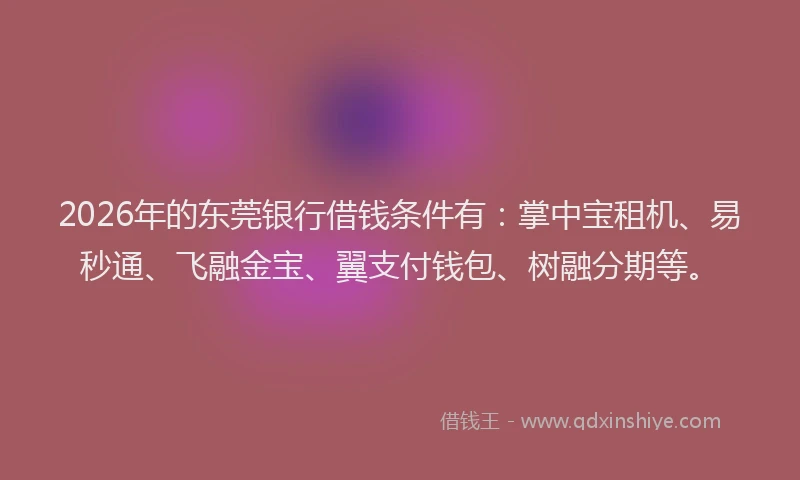 2026年的东莞银行借钱条件有：掌中宝租机、易秒通、飞融金宝、翼支付钱包、树融分期等。