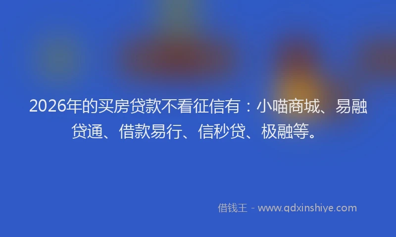 2026年的买房贷款不看征信有：小喵商城、易融贷通、借款易行、信秒贷、极融等。