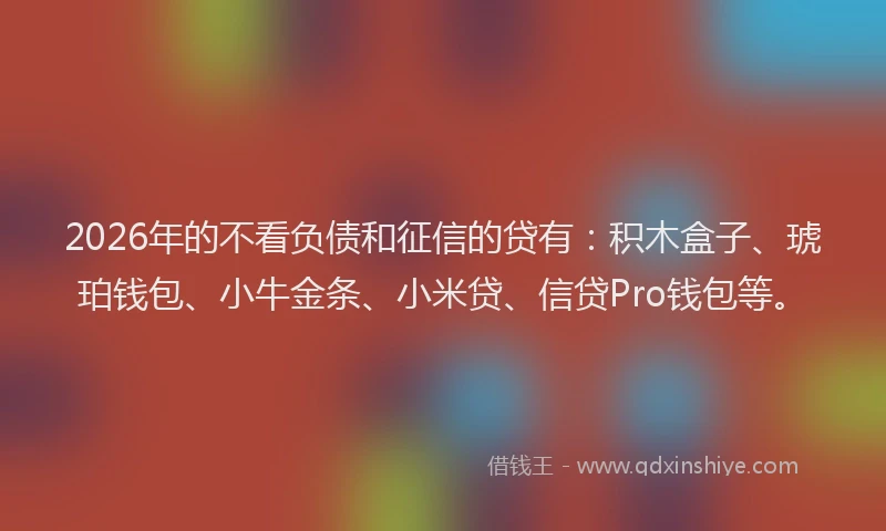 2026年的不看负债和征信的贷有：积木盒子、琥珀钱包、小牛金条、小米贷、信贷Pro钱包等。