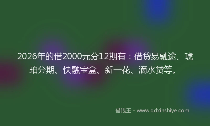 2026年的借2000元分12期有：借贷易融途、琥珀分期、快融宝盒、新一花、滴水贷等。