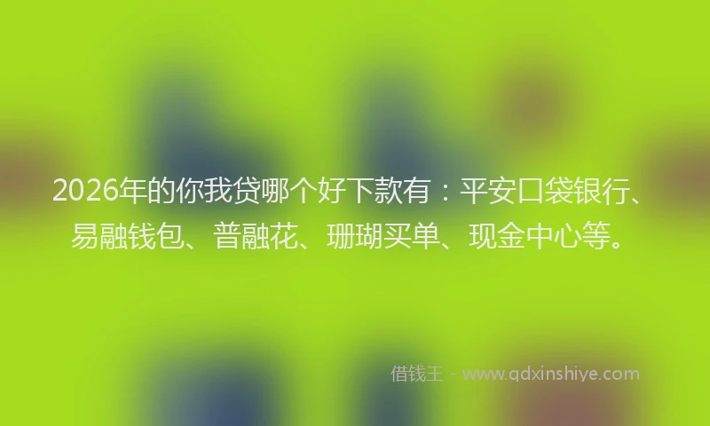 2026年的你我贷哪个好下款有:平安口袋银行、易融钱包、普融花、珊瑚买单、现金中心等。