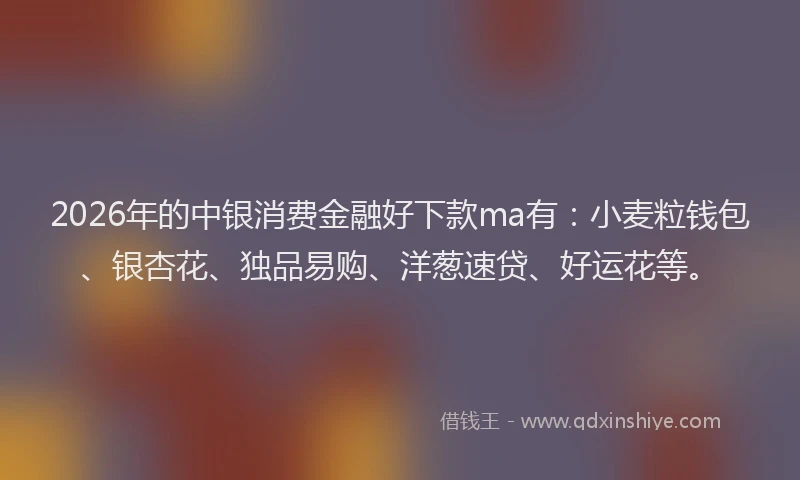 2026年的中银消费金融好下款ma有：小麦粒钱包、银杏花、独品易购、洋葱速贷、好运花等。