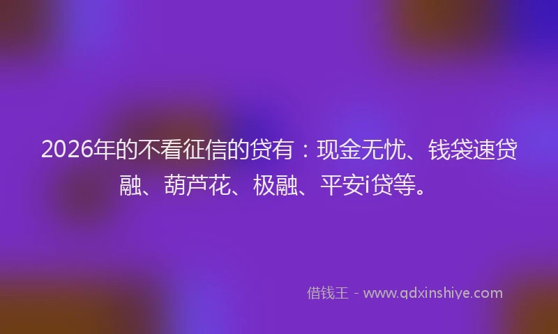 2026年的不看征信的贷有：现金无忧、钱袋速贷融、葫芦花、极融、平安i贷等。