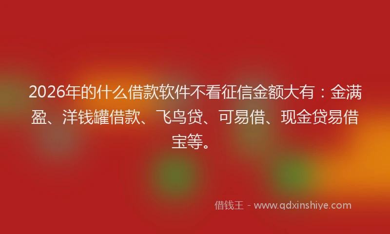 2026年的什么借款软件不看征信金额大有：金满盈、洋钱罐借款、飞鸟贷、可易借、现金贷易借宝等。