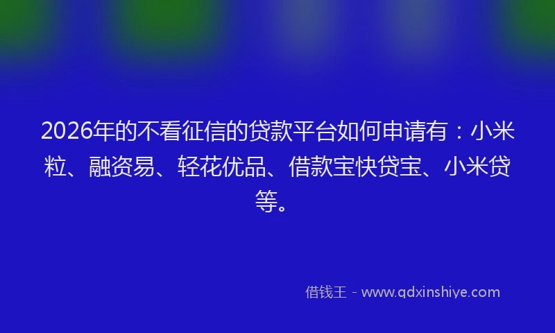 2026年的不看征信的贷款平台如何申请有：小米粒、融资易、轻花优品、借款宝快贷宝、小米贷等。