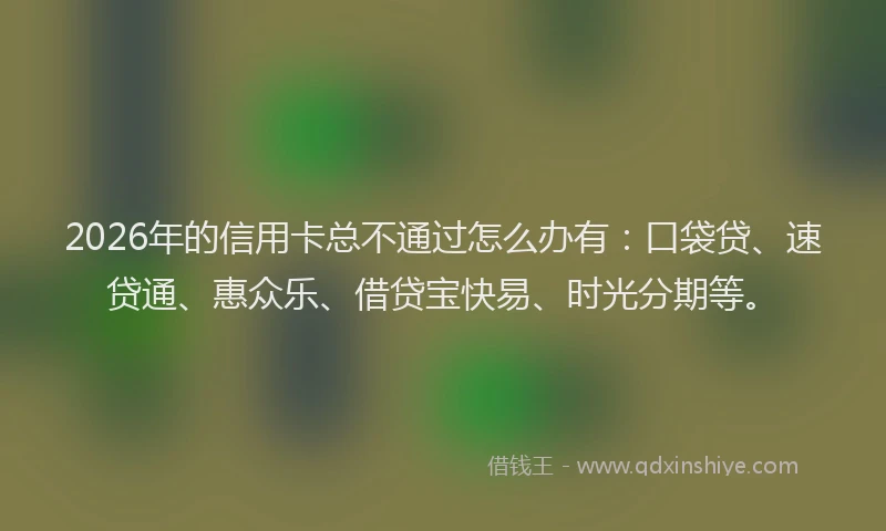 2026年的信用卡总不通过怎么办有:口袋贷、速贷通、惠众乐、借贷宝快易、时光分期等。