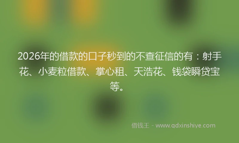 2026年的借款的口子秒到的不查征信的有：射手花、小麦粒借款、掌心租、天浩花、钱袋瞬贷宝等。