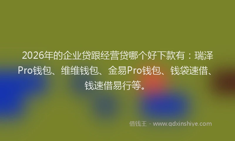 2026年的企业贷跟经营贷哪个好下款有:瑞泽Pro钱包、维维钱包、金易Pro钱包、钱袋速借、钱速借易行等。