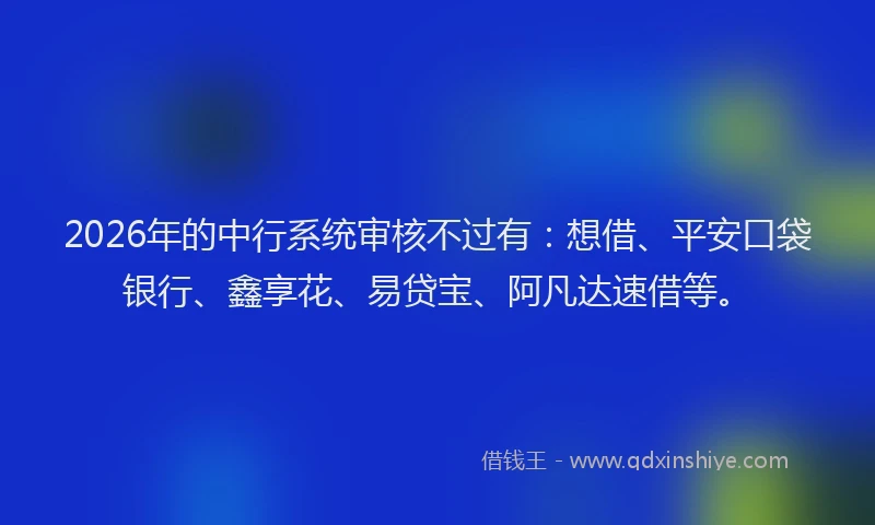 2026年的中行系统审核不过有：想借、平安口袋银行、鑫享花、易贷宝、阿凡达速借等。