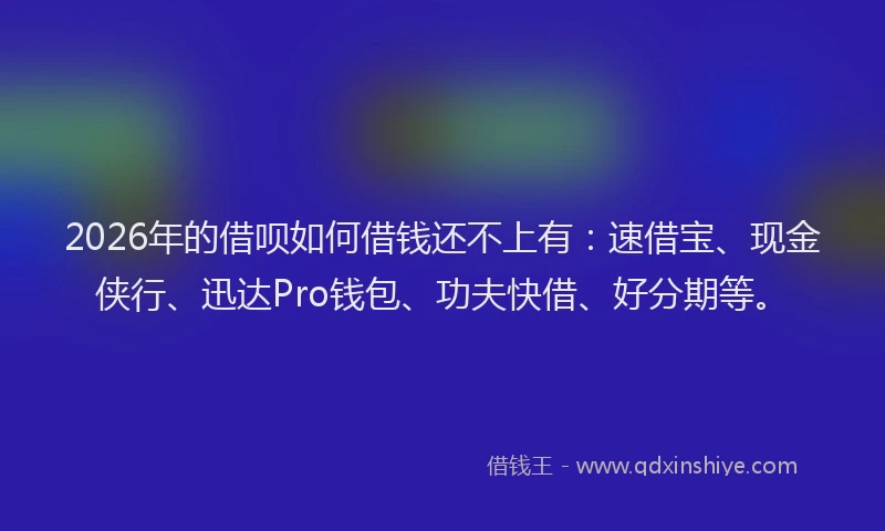 2026年的借呗如何借钱还不上有：速借宝、现金侠行、迅达Pro钱包、功夫快借、好分期等。