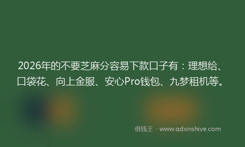 2026年的不要芝麻分容易下款口子有：理想给、口袋花、向上金服、安心Pro钱包、九梦租机等。
