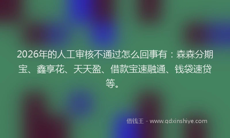 2026年的人工审核不通过怎么回事有:森森分期宝、鑫享花、天天盈、借款宝速融通、钱袋速贷等。