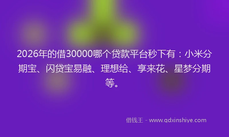 2026年的借30000哪个贷款平台秒下有：小米分期宝、闪贷宝易融、理想给、享来花、星梦分期等。