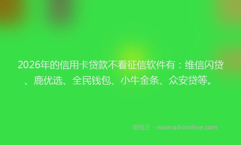 2026年的信用卡贷款不看征信软件有：维信闪贷、鹿优选、全民钱包、小牛金条、众安贷等。