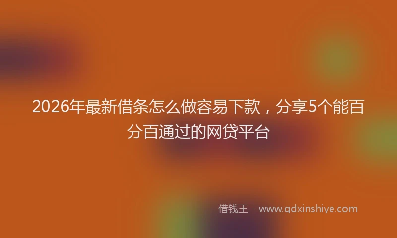 2026年最新借条怎么做容易下款，分享5个能百分百通过的网贷平台