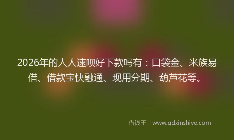 2026年的人人速呗好下款吗有:口袋金、米族易借、借款宝快融通、现用分期、葫芦花等。